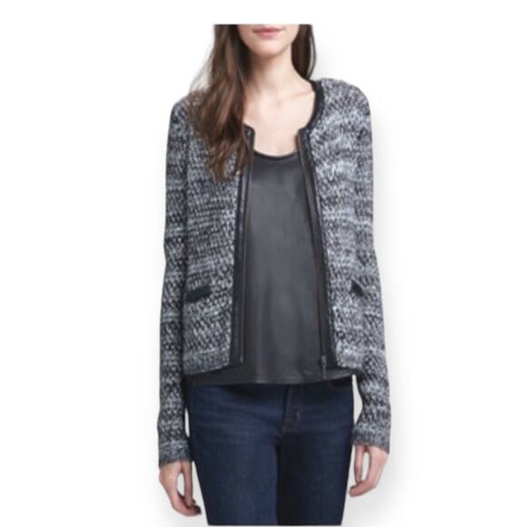 JOIE Jacolyn Jacket Wool Mohair Blazer Metallic Leather Trim Marble Knit Medium - Picture 13 of 13